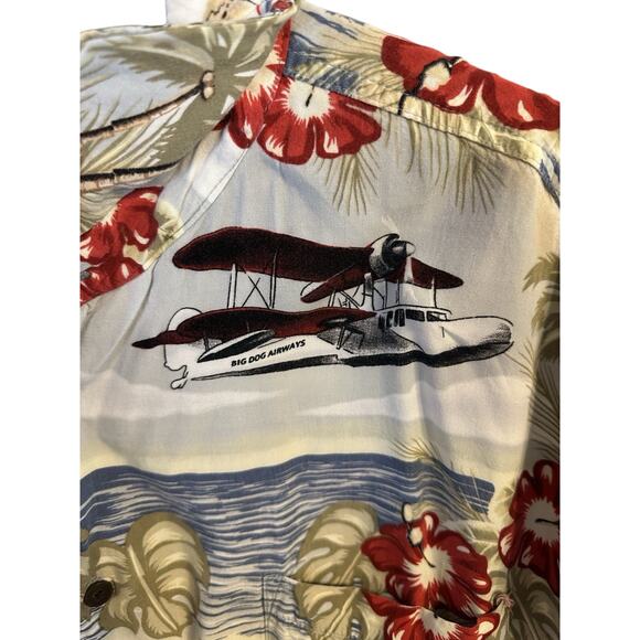 Big Dog Hawaiian Shirt Large Rayon Aloha Cruise Ship Airplane Floral VTG - Picture 2 of 5